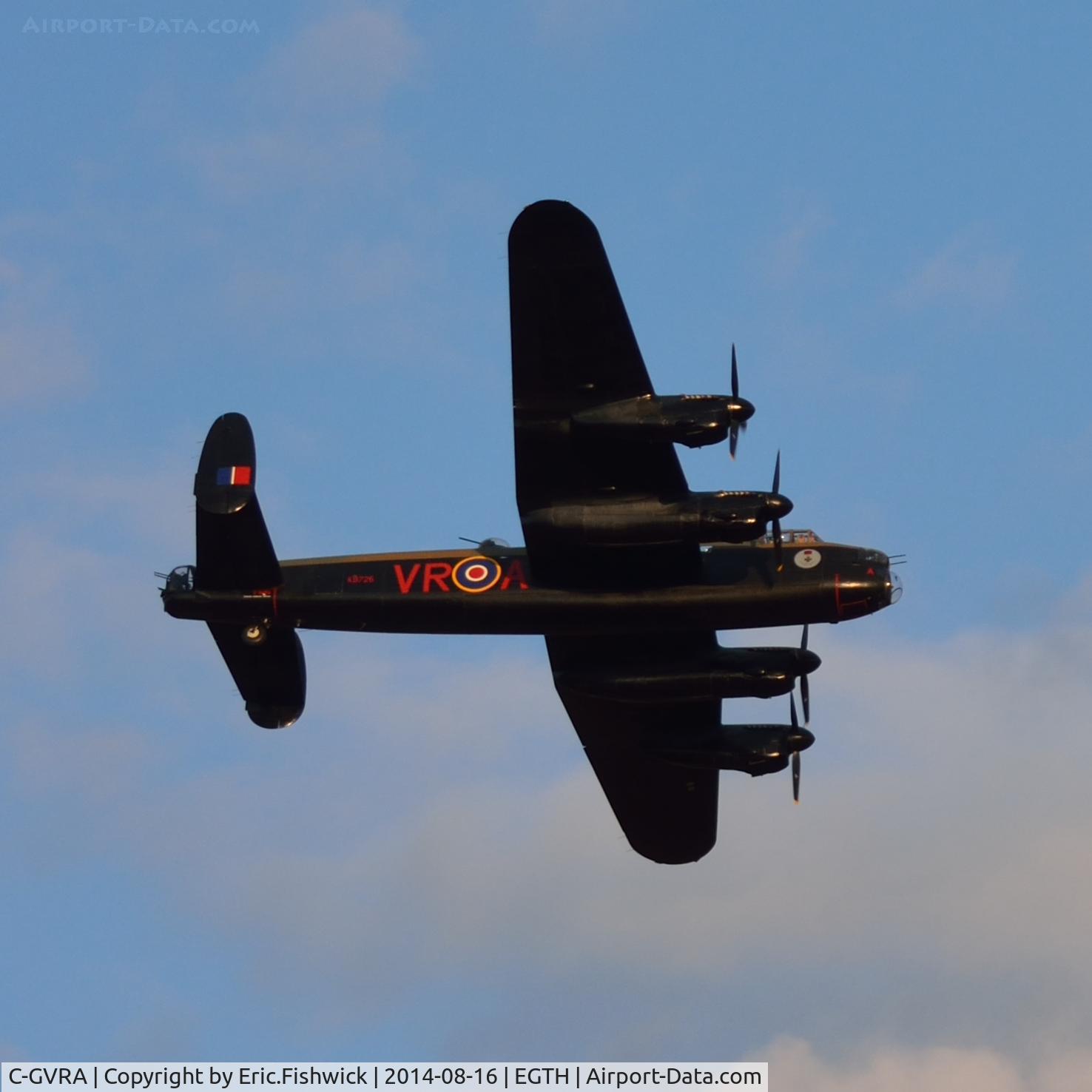 C-GVRA, 1945 Victory Aircraft Avro 683 Lancaster BX C/N FM 213 (3414), 44. C-GVRA at The Shuttleworth Collection Flying Proms, Aug. 2014.