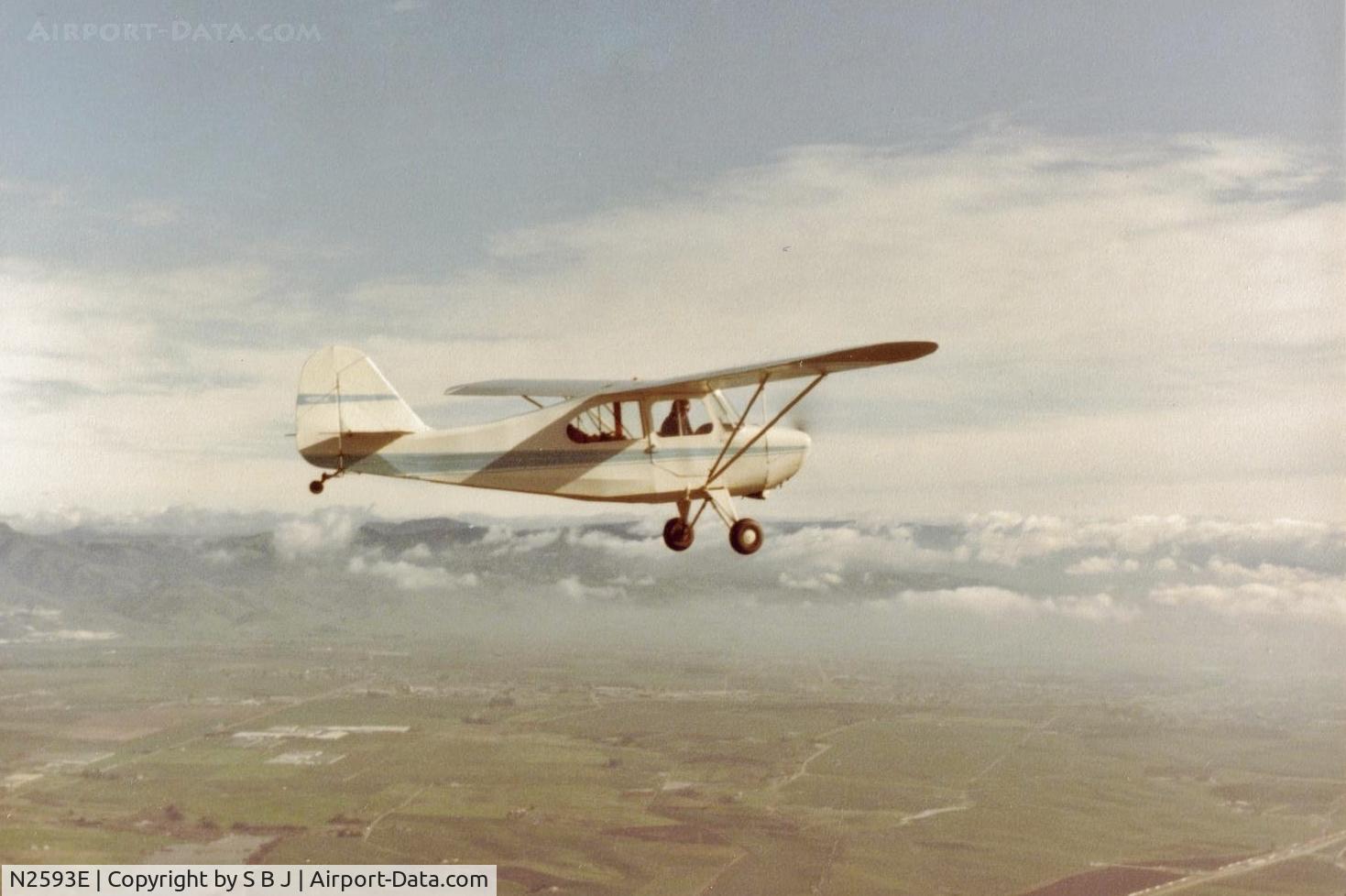 N2593E, 1946 Aeronca 7AC Champion C/N 7AC-6175, 93E flying through the livermore Valley,Ca to the east on a winter day.