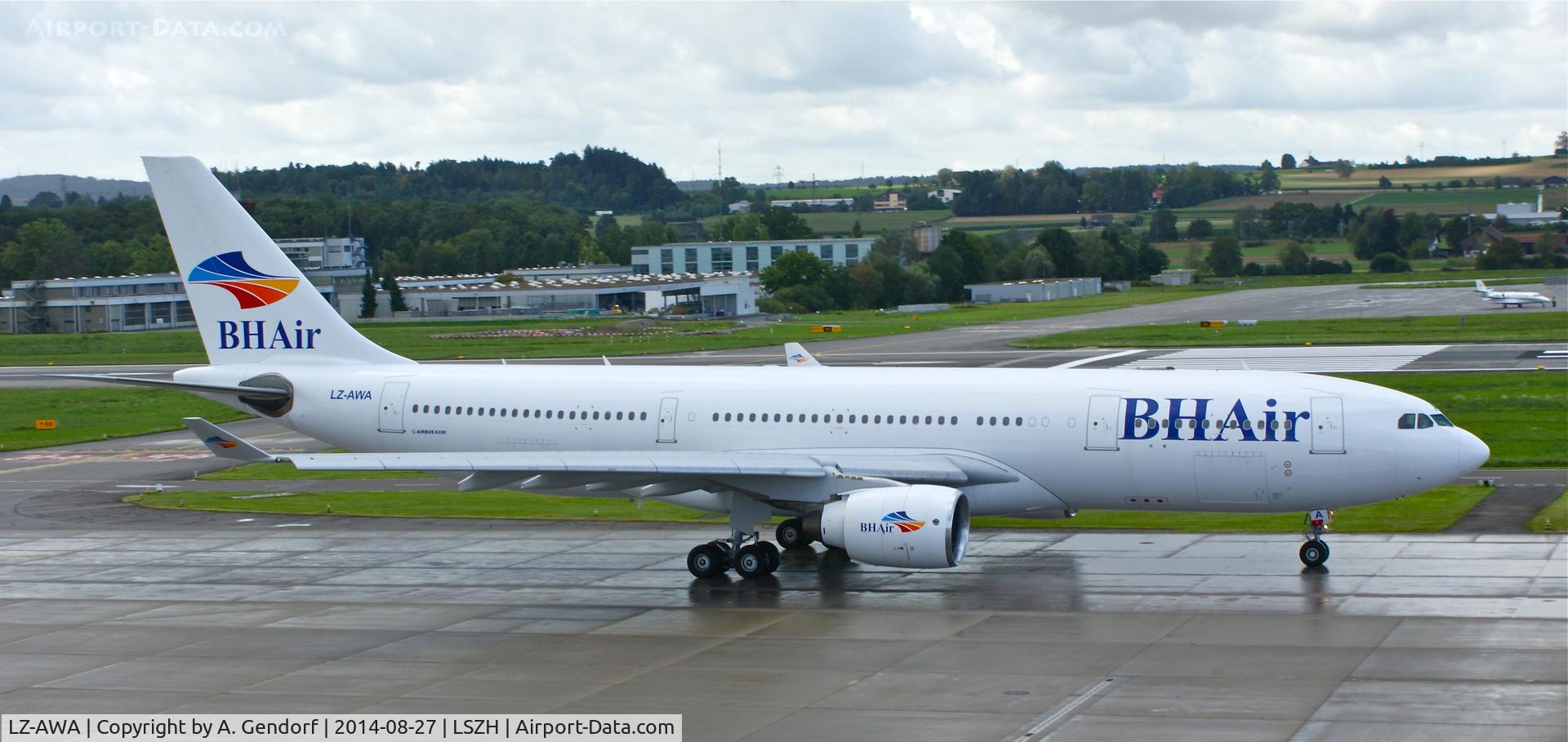 LZ-AWA, 1999 Airbus A330-223 C/N 255, BH Air - Balkan Holidays, is here taxiing to RWY 28 at Zürich-Kloten(LSZH), bound for Varna(LBWN)