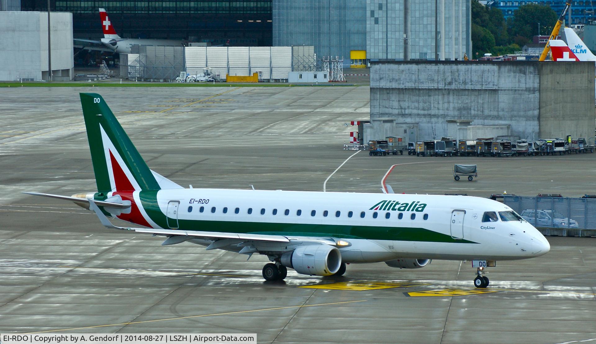 EI-RDO, 2012 Embraer 175LR (ERJ-170-200LR) C/N 17000348, Alitalia CityLiner, is here taxiing in front of the SR-Technics hangar at Zürich-Kloten(LSZH)