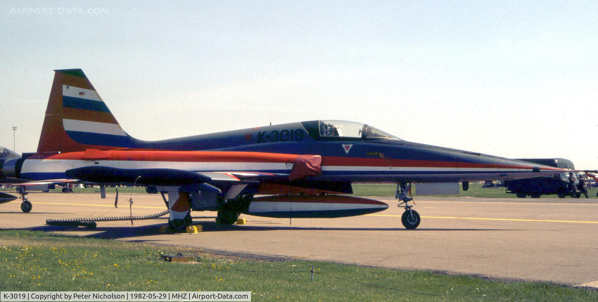 K-3019, 1970 Canadair NF-5A Freedom Fighter C/N 3019, NF-5A of 315 Squadron Royal Netherlands Air Force on display at the 1982 RAF Mildenhall Air Fete.