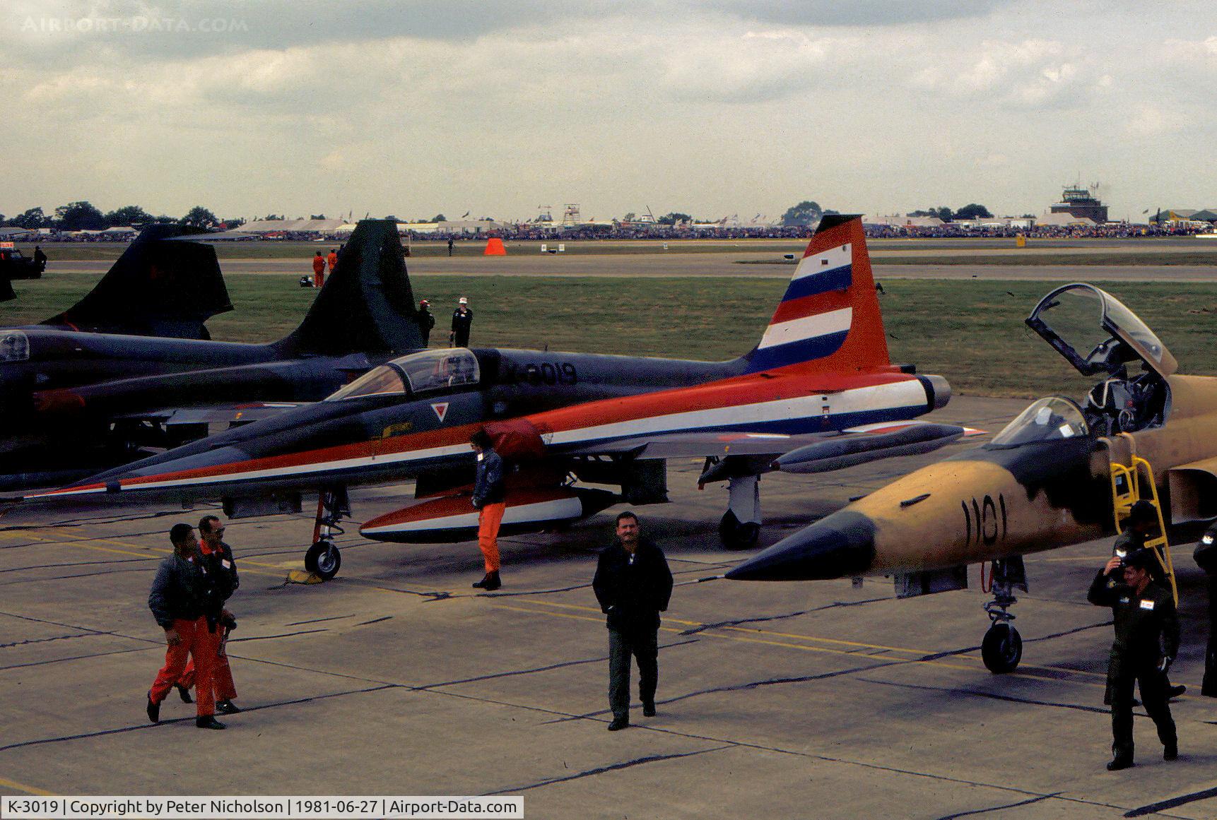 K-3019, 1970 Canadair NF-5A Freedom Fighter C/N 3019, NF-5A of 315 Squadron Royal Netherlands Air Force on display at the 1981 Intnl Air Tattoo at RAF Greenham Common.