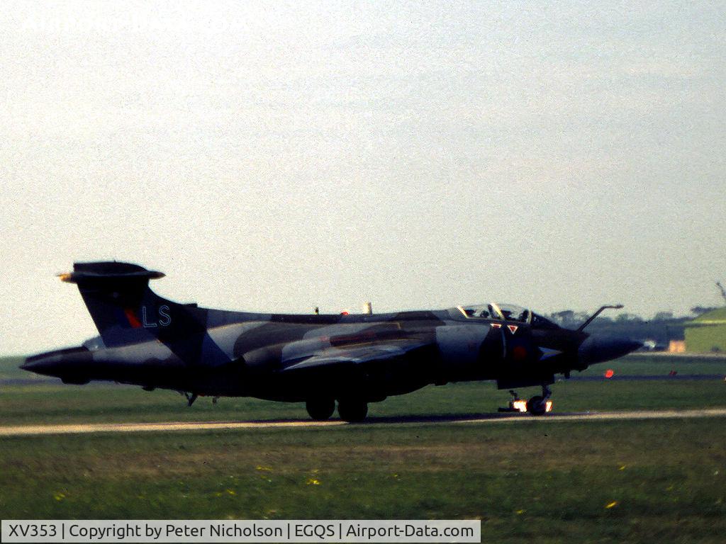 XV353, 1967 Hawker Siddeley Buccaneer S.2B C/N B3-03-67, Buccaneer S.2B of 208 Squadron taxying to the active runway at RAF Lossiemouth in the Summer of 1984.