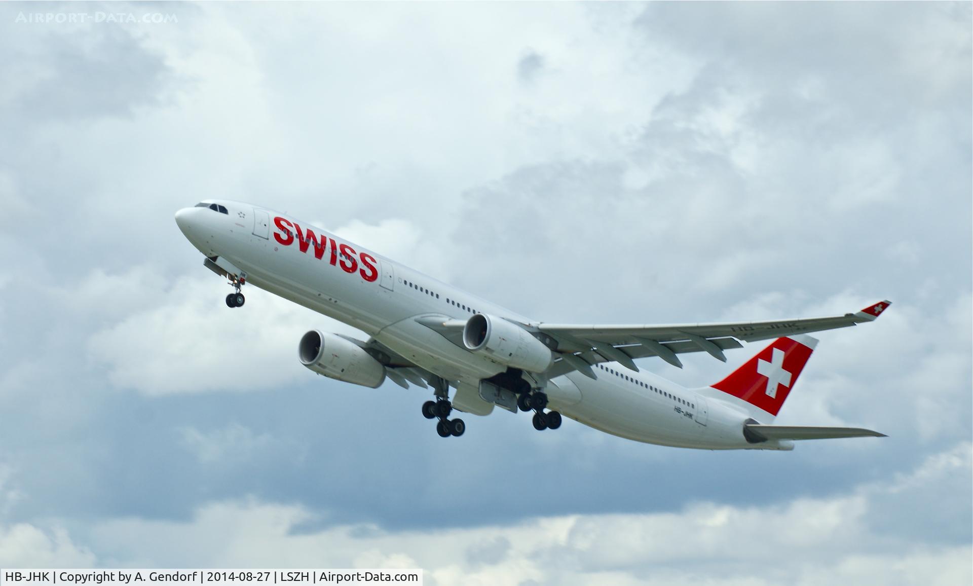 HB-JHK, 2011 Airbus A330-343X C/N 1276, Swiss, is here taking off runway 16 at Zürich-Kloten(LSZH)