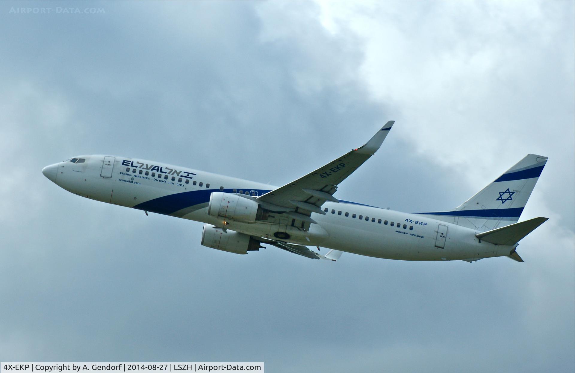4X-EKP, 2001 Boeing 737-8Q8 C/N 30639, El Al, is here departing Zürich-Kloten(LSZH), Tel Aviv(LLBG) bound