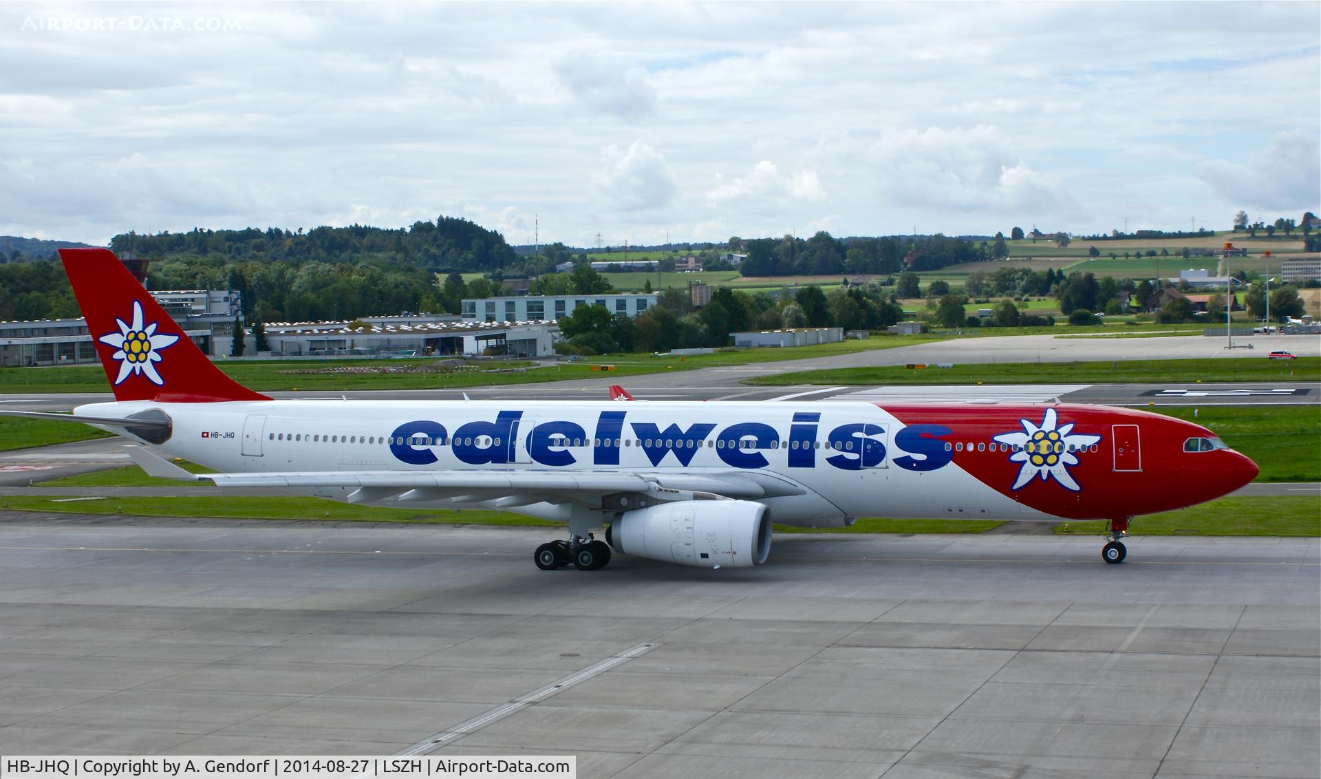 HB-JHQ, 2010 Airbus A330-343X C/N 1193, Edelweiss Air, is here taxiing at Zürich-Kloten(LSZH)