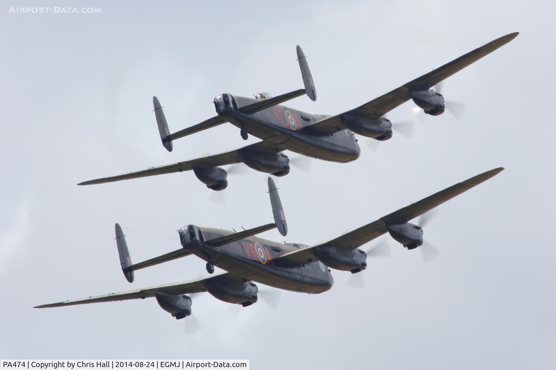 PA474, 1945 Avro 683 Lancaster B1 C/N VACH0052/D2973, in formation with C-GVRA at the Little Gransden Airshow 2014
