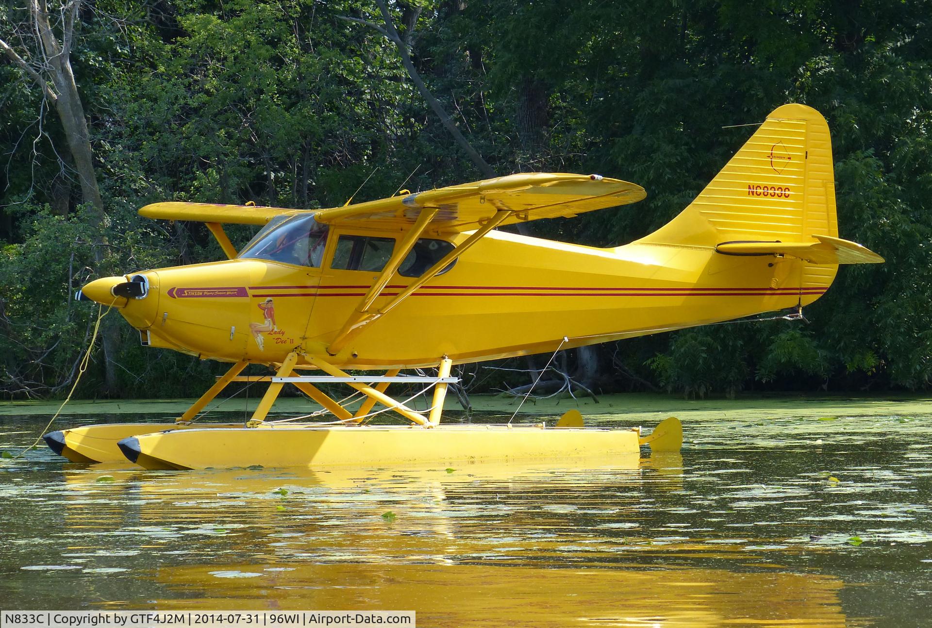 N833C, 1947 Universal Stinson 108-3 C/N 108-3833, N833C at Lake Winnebago, AirVenture 2014