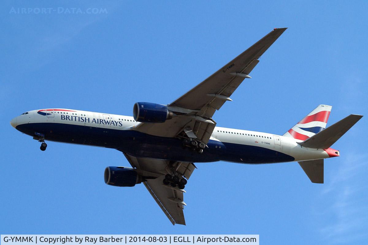 G-YMMK, 2000 Boeing 777-236 C/N 30312, Boeing 777-236ER [30312] (British Airways) Home~G 03/08/2014. On approach 27R.