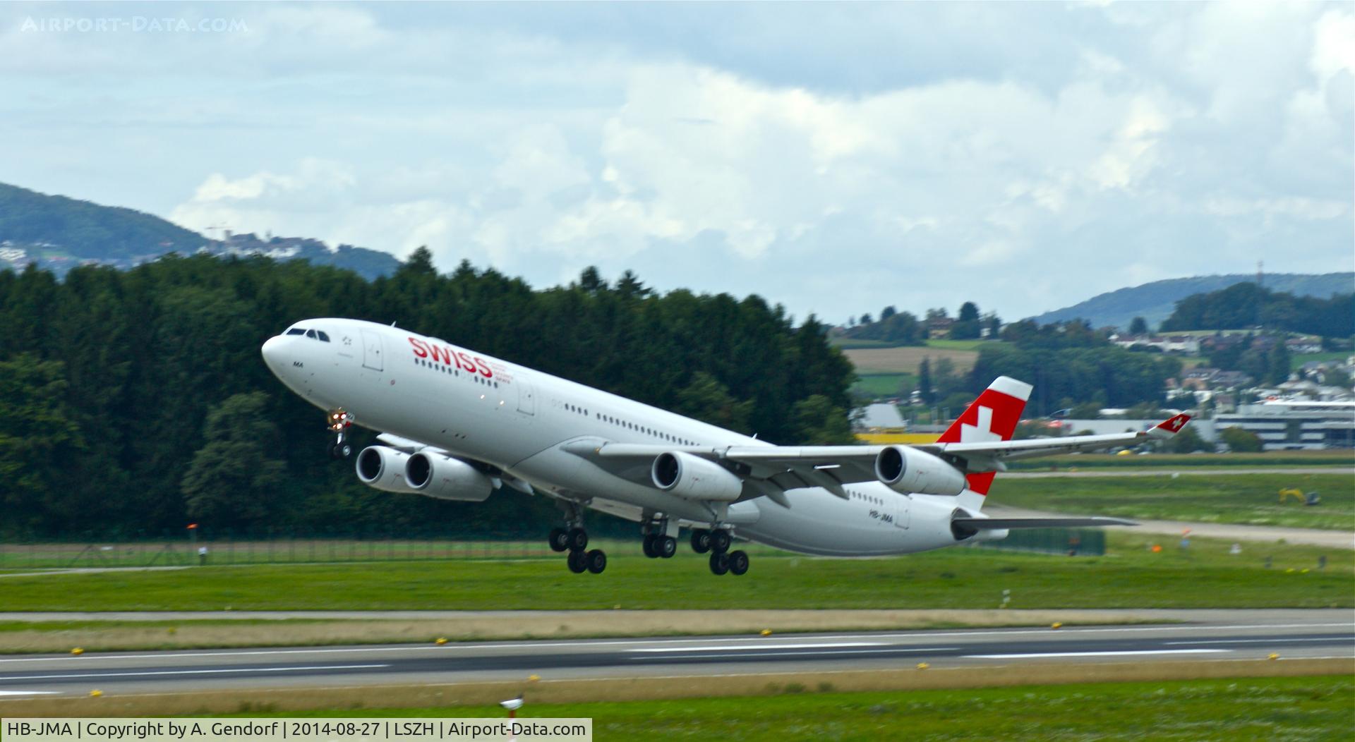 HB-JMA, 2003 Airbus A340-313 C/N 538, Swiss, seen here during take off RWY 16 at Zürich-Kloten(LSZH)