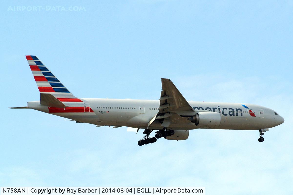 N758AN, 2001 Boeing 777-223 C/N 32637, Boeing 777-223ER [32637] (American Airlines) Home~G 04/08/2014. On approach 27L.