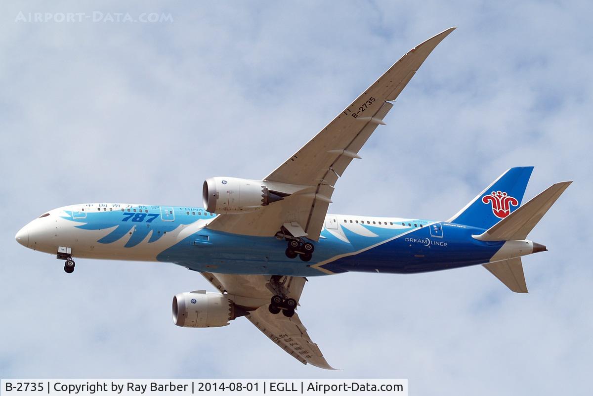 B-2735, 2013 Boeing 787-8 Dreamliner C/N 34928, Boeing 787-8 Dreamliner [34928] (China Southern Airlines) Home~G 01/08/2014. On approach 27R.