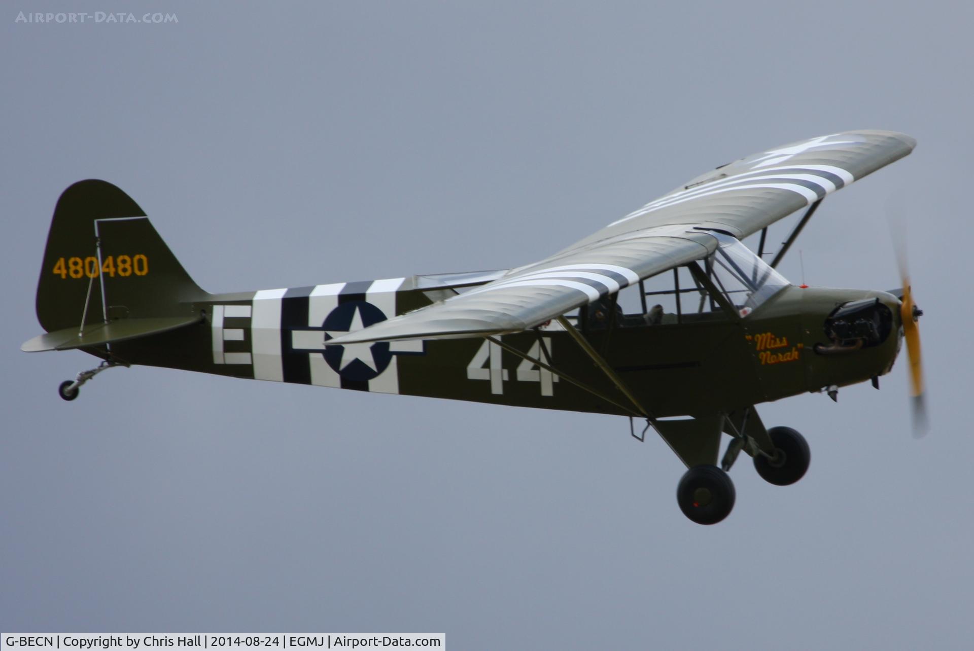 G-BECN, 1944 Piper L-4J Grasshopper (J3C-65D) C/N 12776, at the Little Gransden Airshow 2014