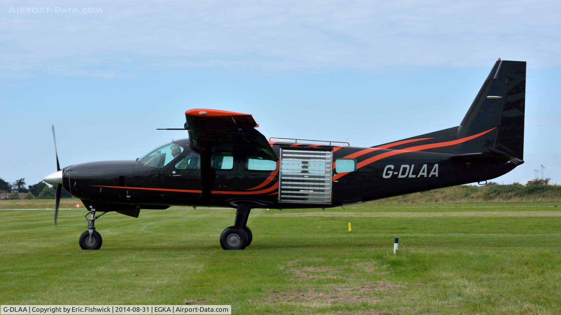 G-DLAA, 2003 Cessna 208 Caravan I C/N 20800367, 1. G-DLAA (transport for The RAF Falcons Parachute Display Team) arrives at the superb 25th Anniversary RAFA Shoreham Airshow.