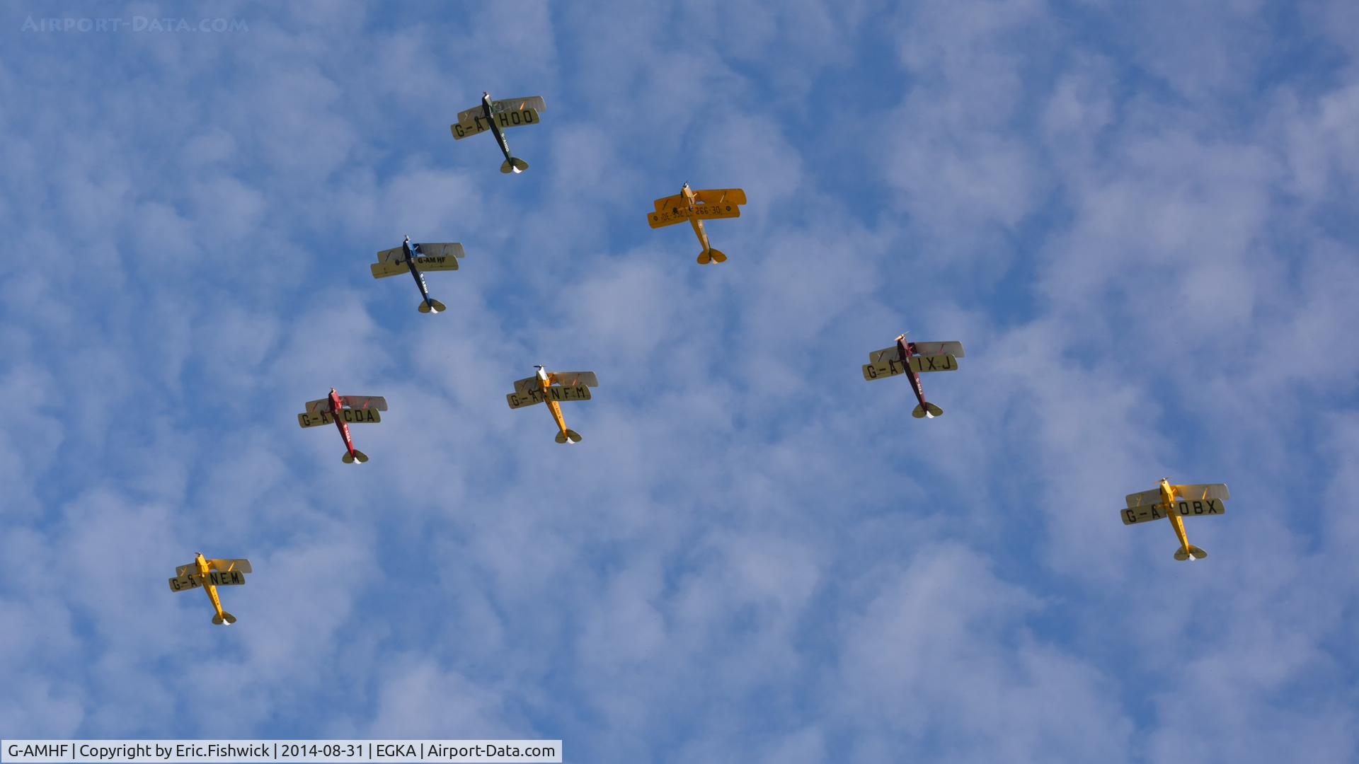 G-AMHF, 1940 De Havilland DH-82A Tiger Moth II C/N 83026, The Tiger Nine Formation Display Team - enjoying near perfect conditions at the superb 25th Anniversary RAFA Shoreham Airshow. (Sadly, one short.)