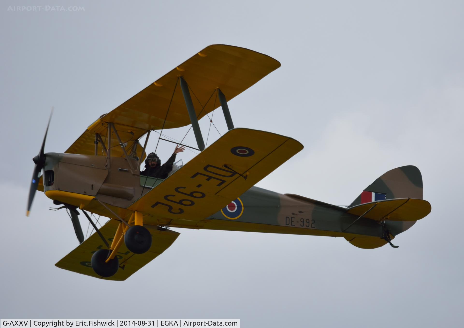 G-AXXV, 1944 De Havilland DH-82A Tiger Moth II C/N 85852, 44. G-AXXV departing the superb 25th Anniversary RAFA Shoreham Airshow.