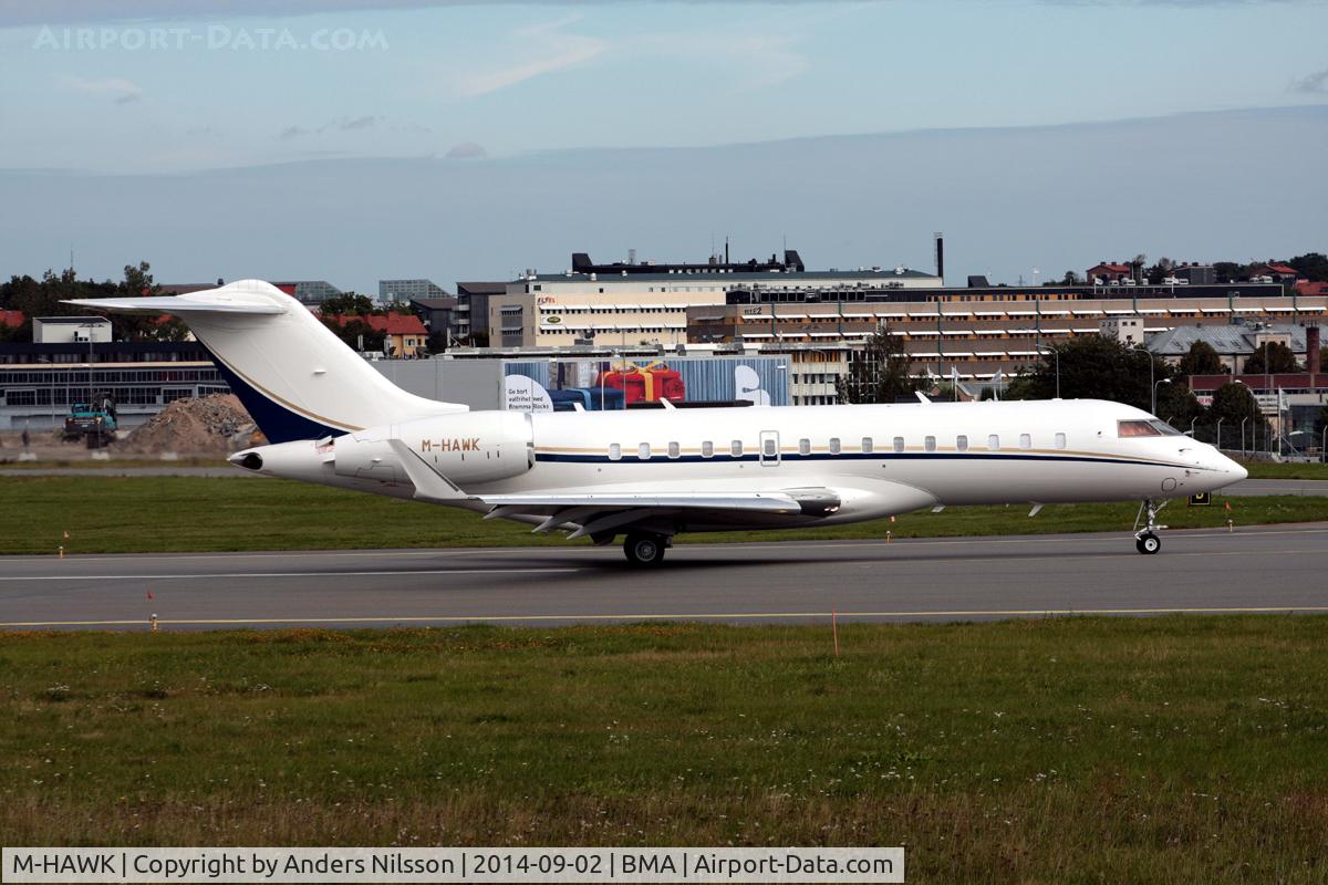 M-HAWK, 2012 Bombardier BD-700-1A10 Global 6000 C/N 9518, Vacating runway 12 after a flight from Moscow-Vnokovo.