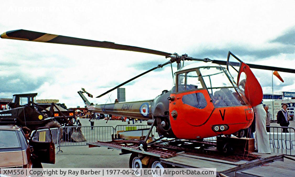 XM556, 1959 Saunders-Roe Skeeter AOP.12 C/N S2/5110, Saunders Roe Skeeter AOP.12 [S2/5110] (Army Air Corps) RAF Greenham Common~G 26/06/1977. From a slide.