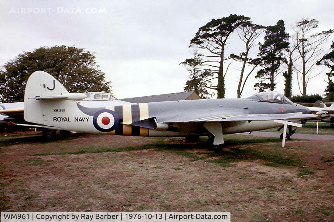 WM961, Hawker Sea Hawk FB.5 C/N AW.5999, Hawker Sea Hawk FB.5 [AW.5999] (Royal Navy) Torbay Aircraft Museum~G 13/10/1976. From a slide.