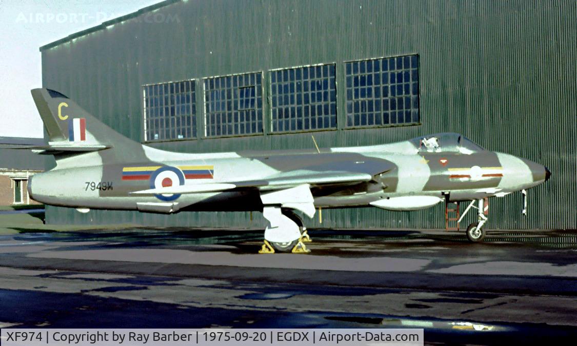 XF974, 1956 Hawker Hunter F.4 C/N HABL-003129, Hawker Hunter F.4 [HABL003129] (Royal Air Force) RAF St. Athan~G 20/09/1975. From a slide.