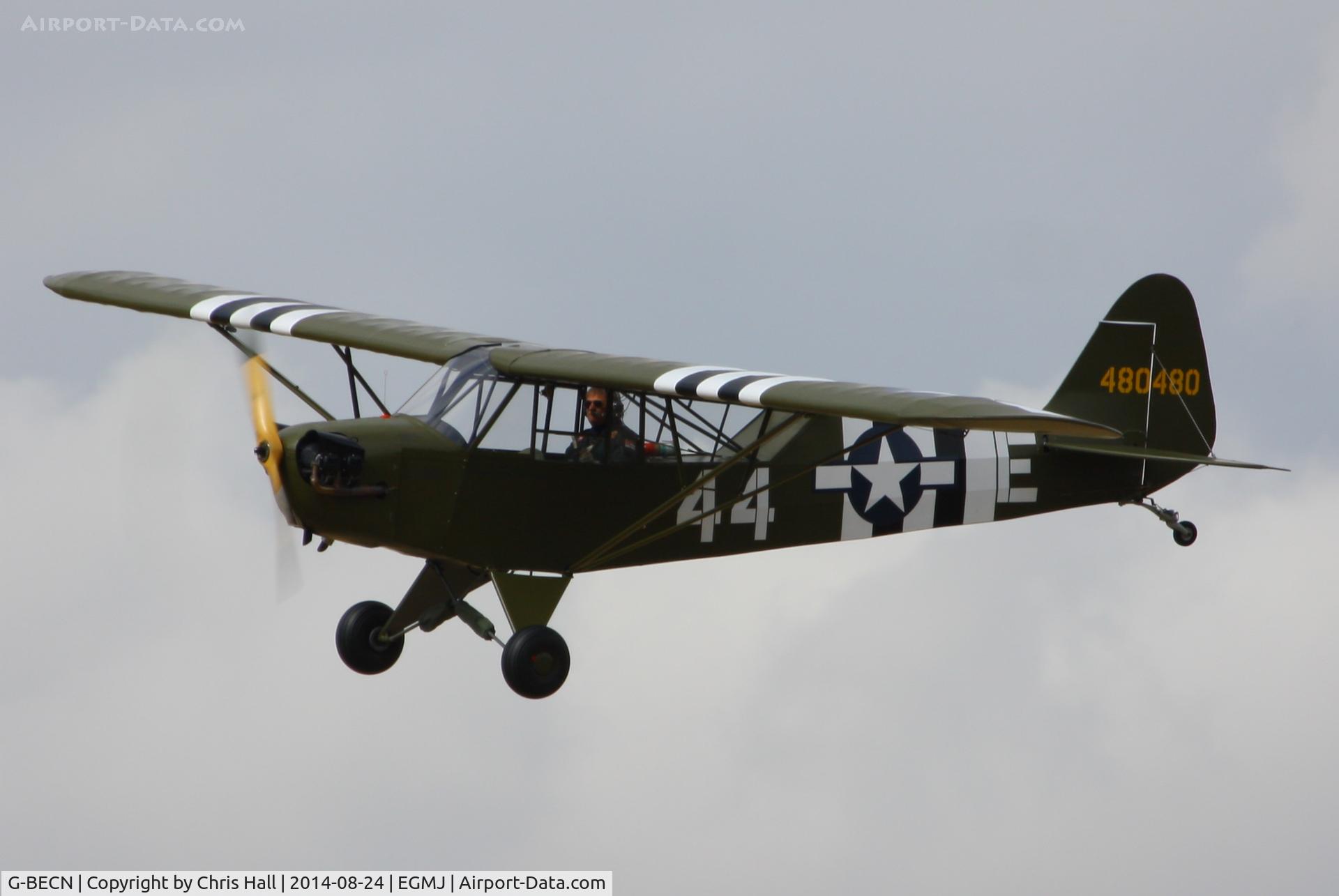 G-BECN, 1944 Piper L-4J Grasshopper (J3C-65D) C/N 12776, at the Little Gransden Airshow 2014