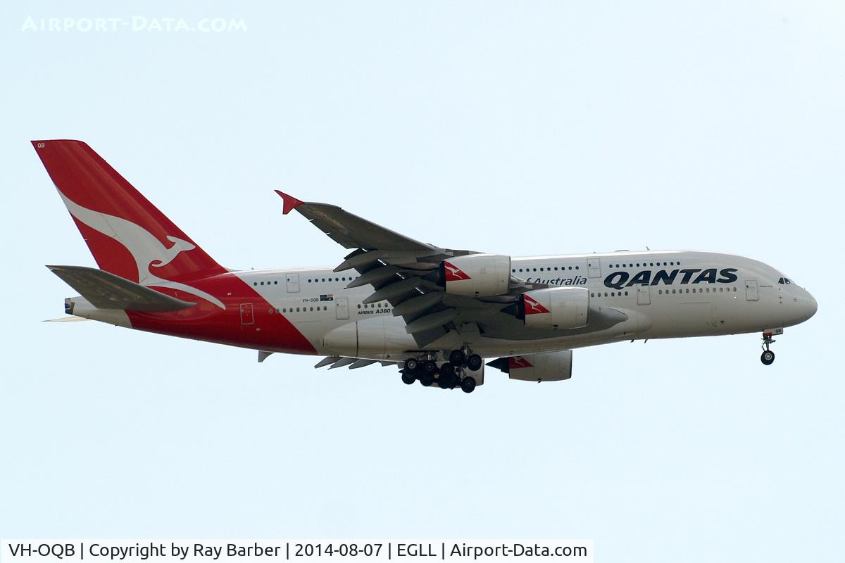 VH-OQB, 2008 Airbus A380-842 C/N 015, Airbus A380-841 [015] (QANTAS) Home~G 07/08/2014. On approach 27L.