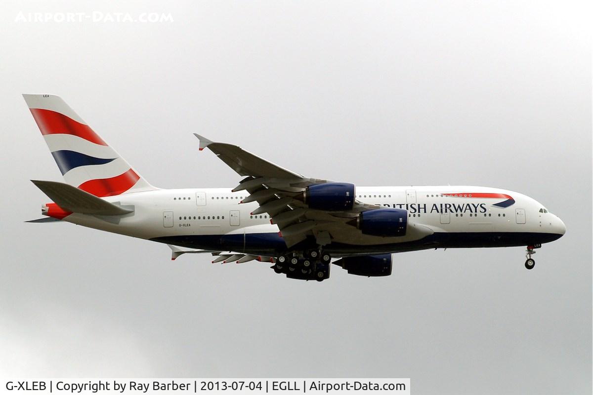 G-XLEB, 2013 Airbus A380-841 C/N 121, Airbus A380-841 [121] (British Airways) Home~G 09/08/2014. On approach 27L.