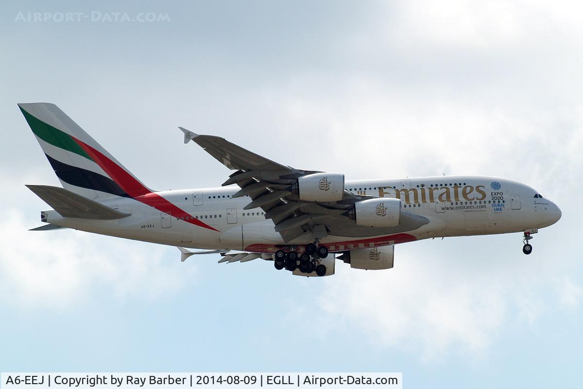 A6-EEJ, 2013 Airbus A380-861 C/N 127, Airbus A380-861 [127] (United Arab Emirates) Home~G 09/08/2014. On approach 27L. Now with 
