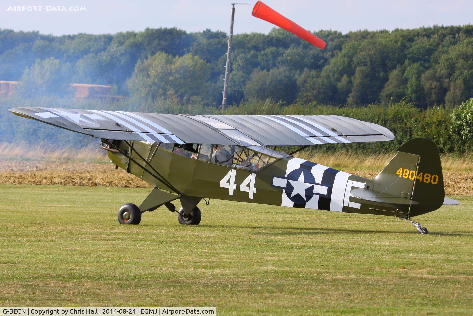 G-BECN, 1944 Piper L-4J Grasshopper (J3C-65D) C/N 12776, at the Little Gransden Airshow 2014