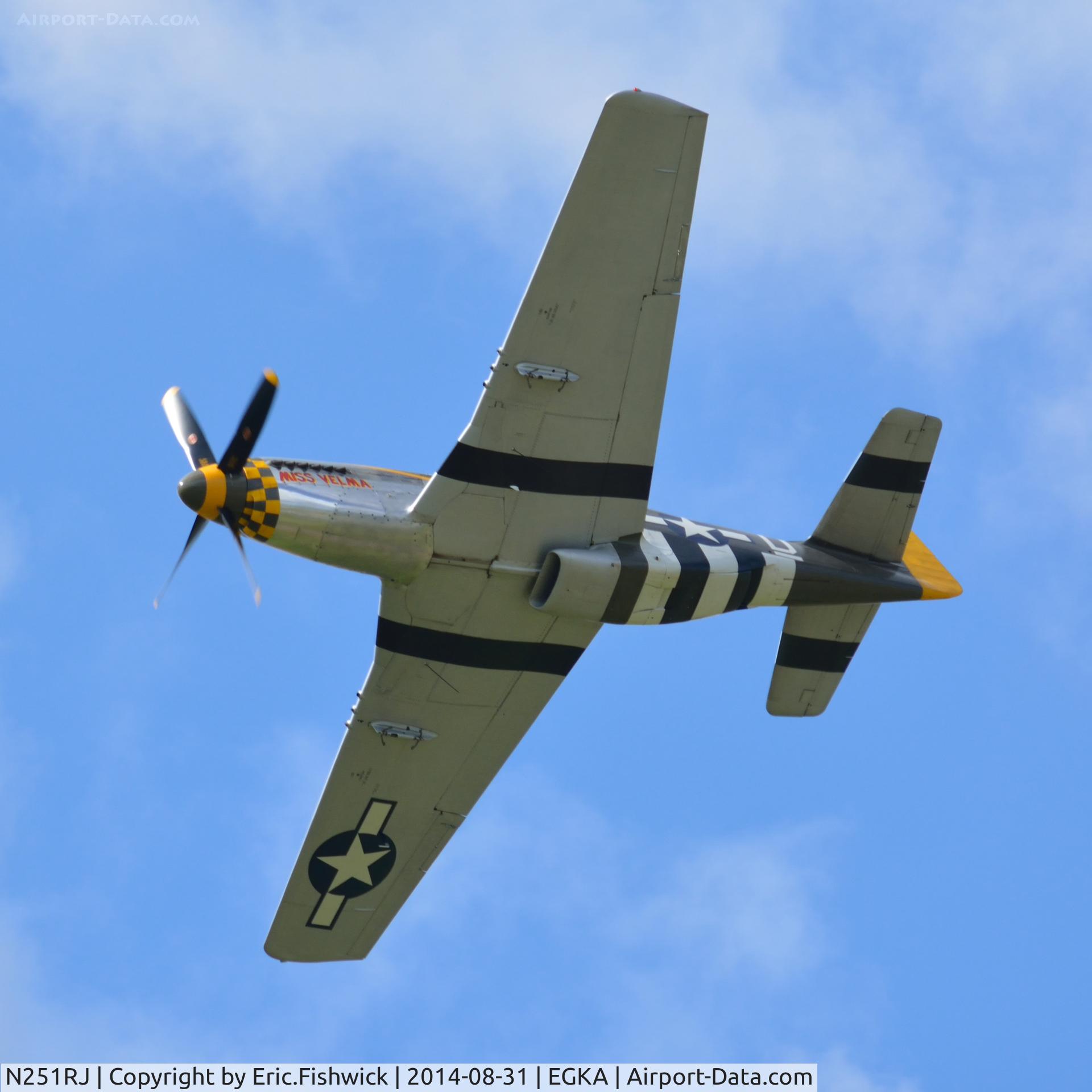 N251RJ, 1944 North American TF-51D Mustang C/N 124-44703, 44. 'Miss Velma' during an exhilerating display at the superb 25th Anniversary RAFA Shoreham Airshow.
