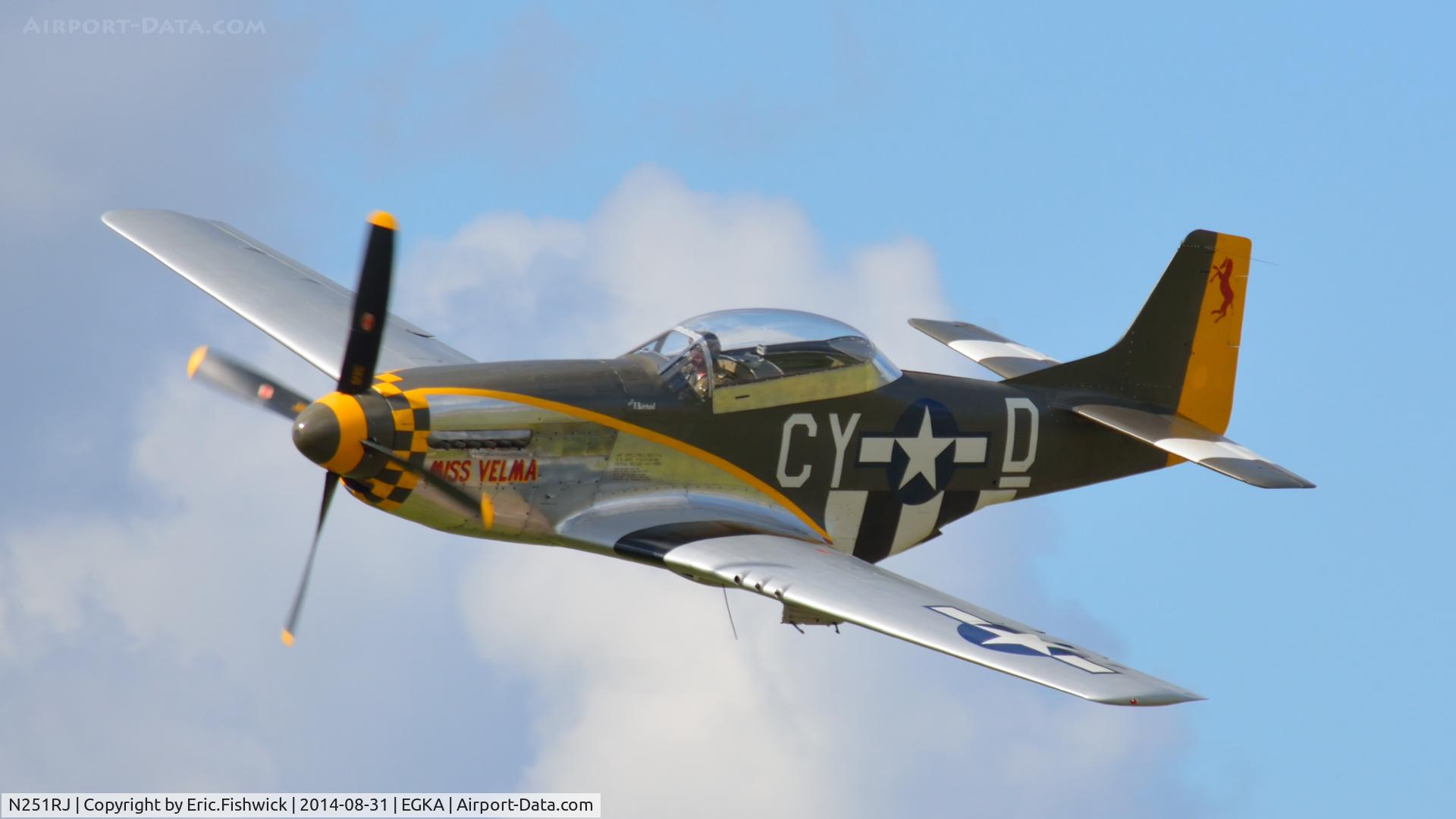 N251RJ, 1944 North American TF-51D Mustang C/N 124-44703, 43. 'Miss Velma during an exhilerating display at the superb 25th Anniversary RAFA Shoreham Airshow.