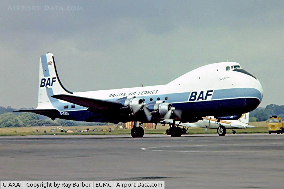 G-AXAI, 1969 Aviation Traders ATL-98 Carvair (C-54B Conversion) C/N 17, Aviation Traders ATL.98 Carvair [17] (British Air Ferries) Southend~G 03/07/1974. From a slide.