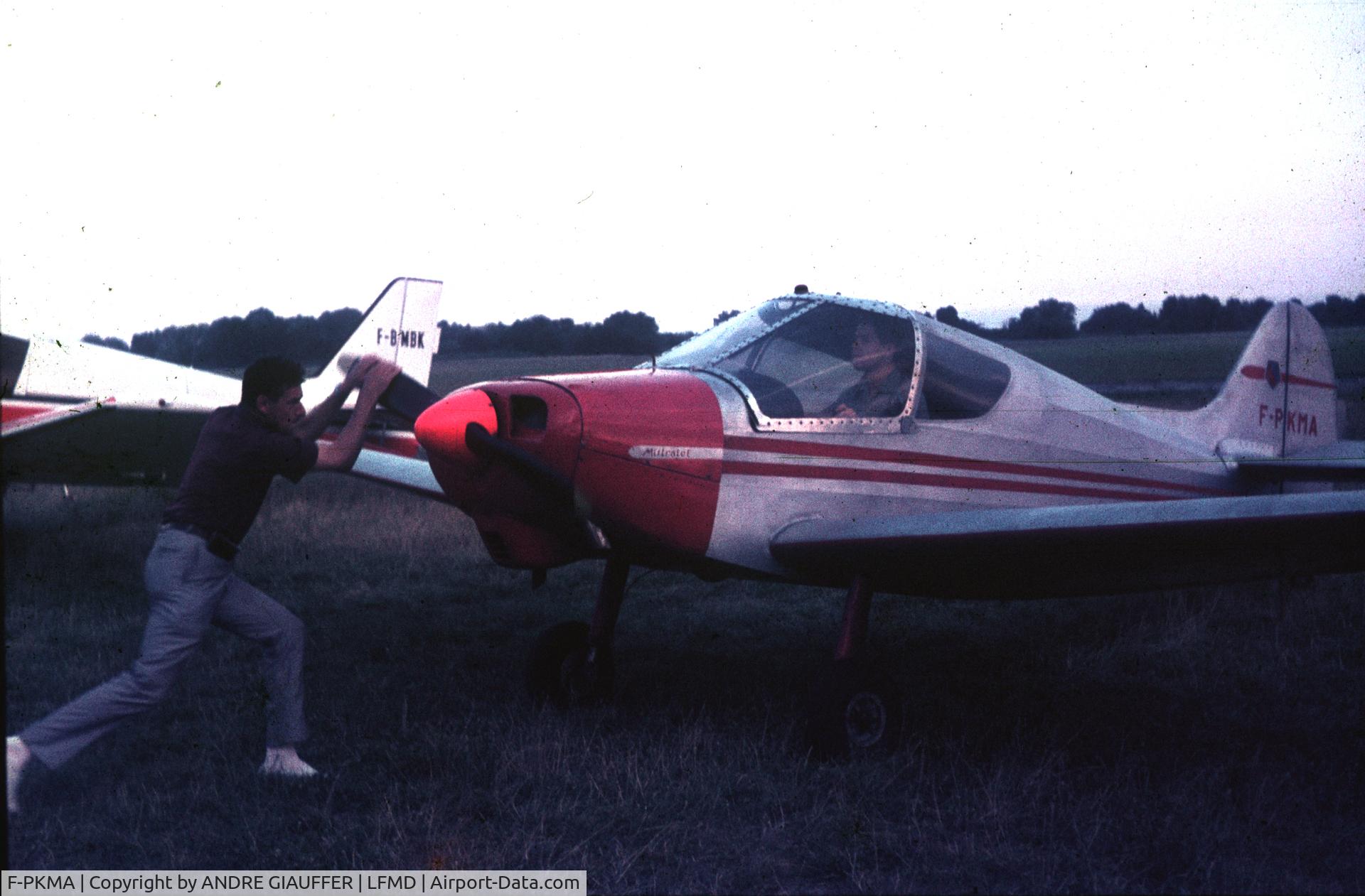 F-PKMA, Aéro-Club de Nice Mistralet C/N 01, Myself, André GIAUFFER, 16 years old, inside the Mistalet for a solo flight at Cannes Mandelieu airport France, in 1963. Picture taken by my father, same first name. My instructor, LAVIGNE, wind the propeller to start because there was no starter.