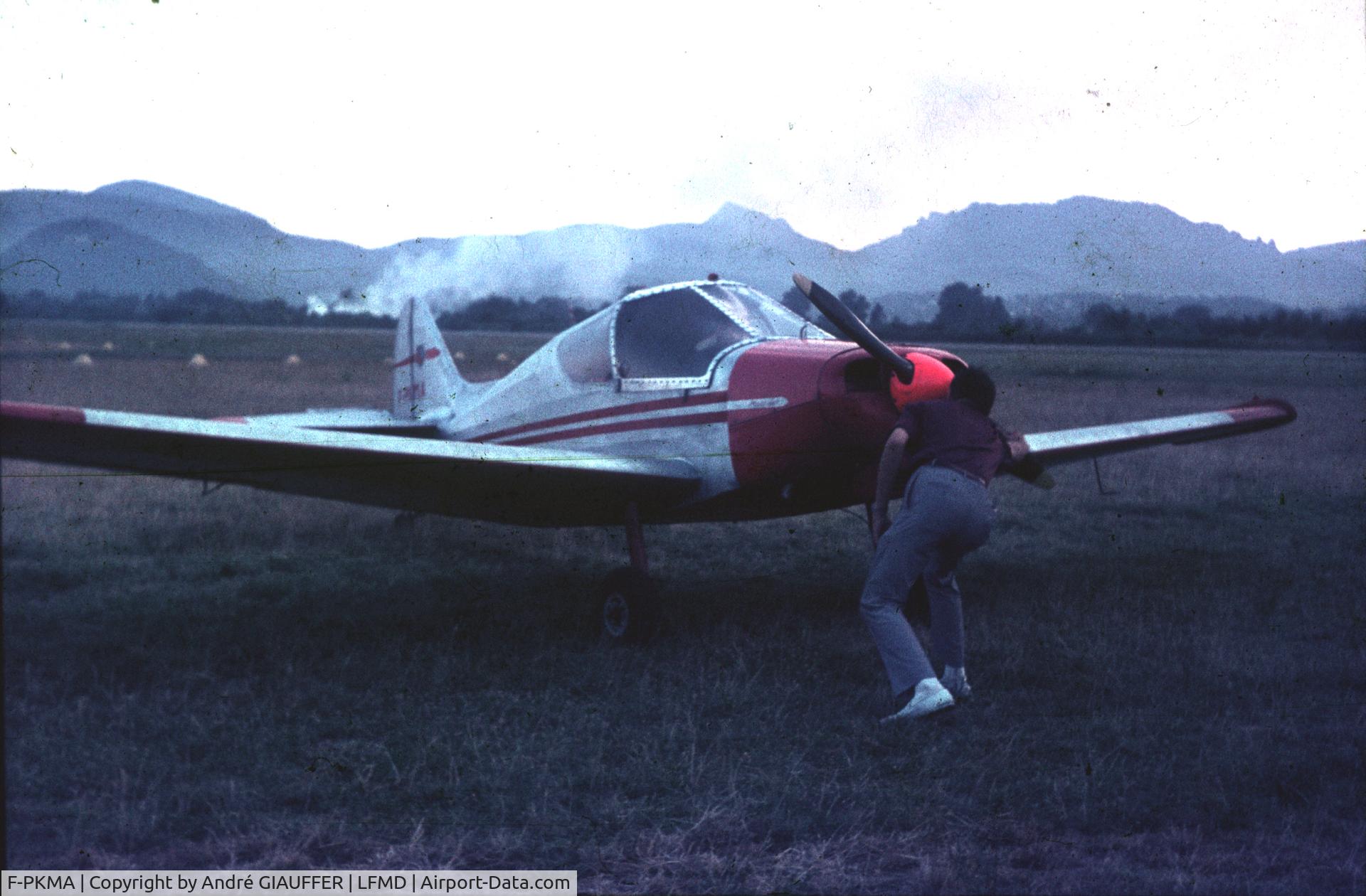 F-PKMA, Aéro-Club de Nice Mistralet C/N 01, Myself, André GIAUFFER, 16 years old, inside the Mistralet for a solo flight at Cannes Mandelieu airport France in 1963. Picture taken by may father, same first name. My instructor, LAVIGNE, winds the propeller to start because there was no starter.