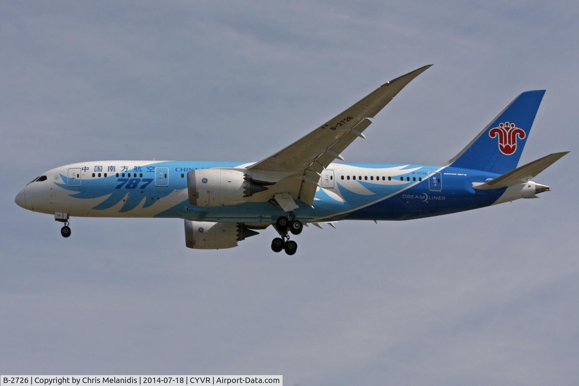 B-2726, 2011 Boeing 787-8 Dreamliner C/N 34924, On final at CYVR 26R