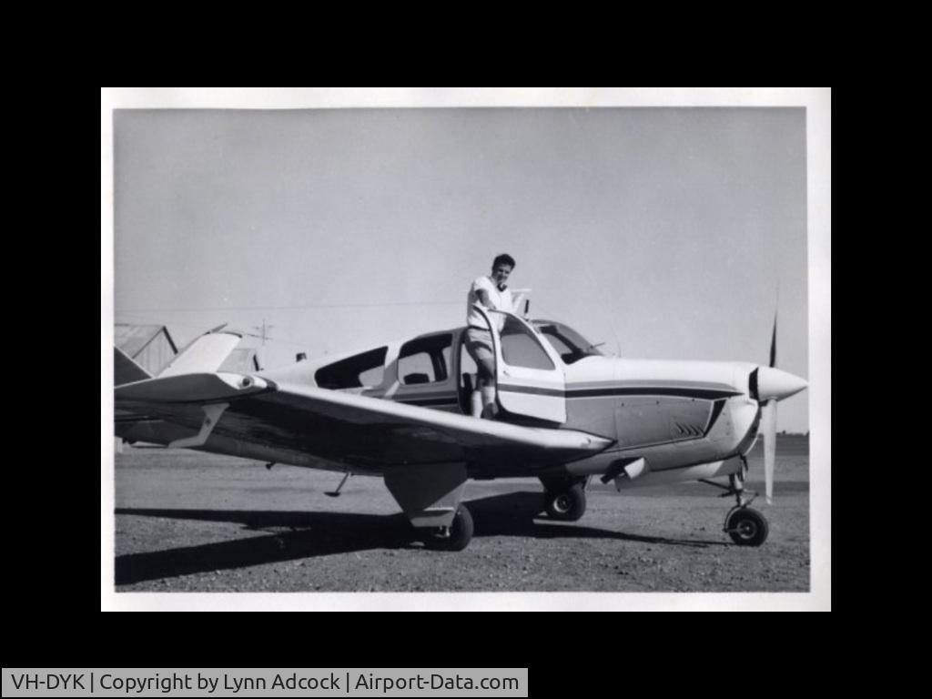 VH-DYK, 1967 Beech V35 Bonanza C/N D-8448, Longreach airport, 1967. Pilot - Roy Adcock