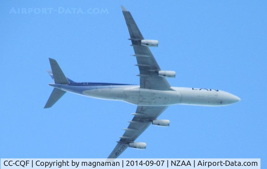 CC-CQF, 2001 Airbus A340-313X C/N 442, overhead home in mellons bay on base leg into AKL