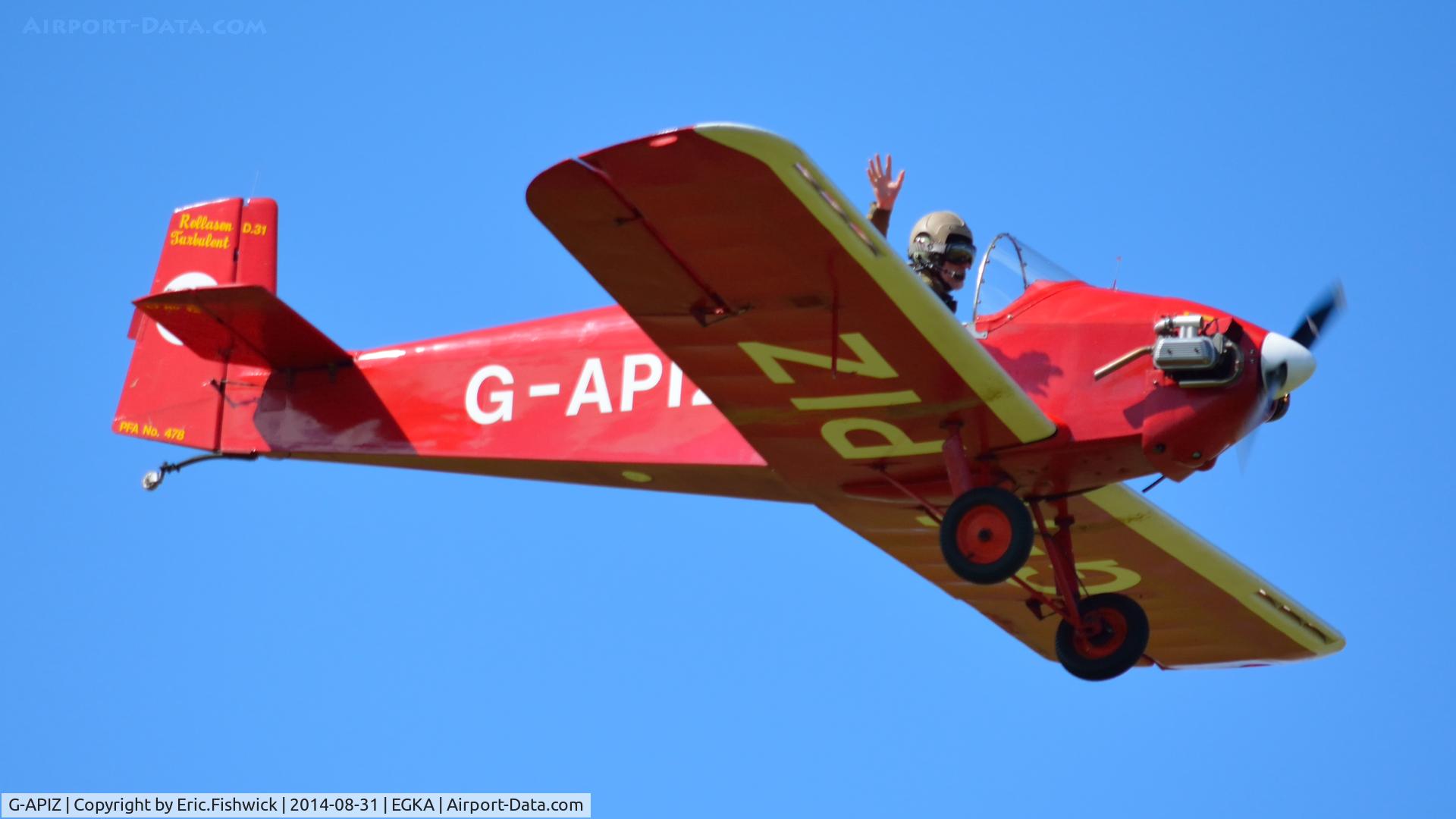 G-APIZ, 1958 Rollason Druine D.31 Turbulent C/N PFA 478, 43. G-APIZ (The Tiger Club Turbulent Display Team) after great Barnstorming routine at the superb 25th Anniversary RAFA Shoreham Airshow.