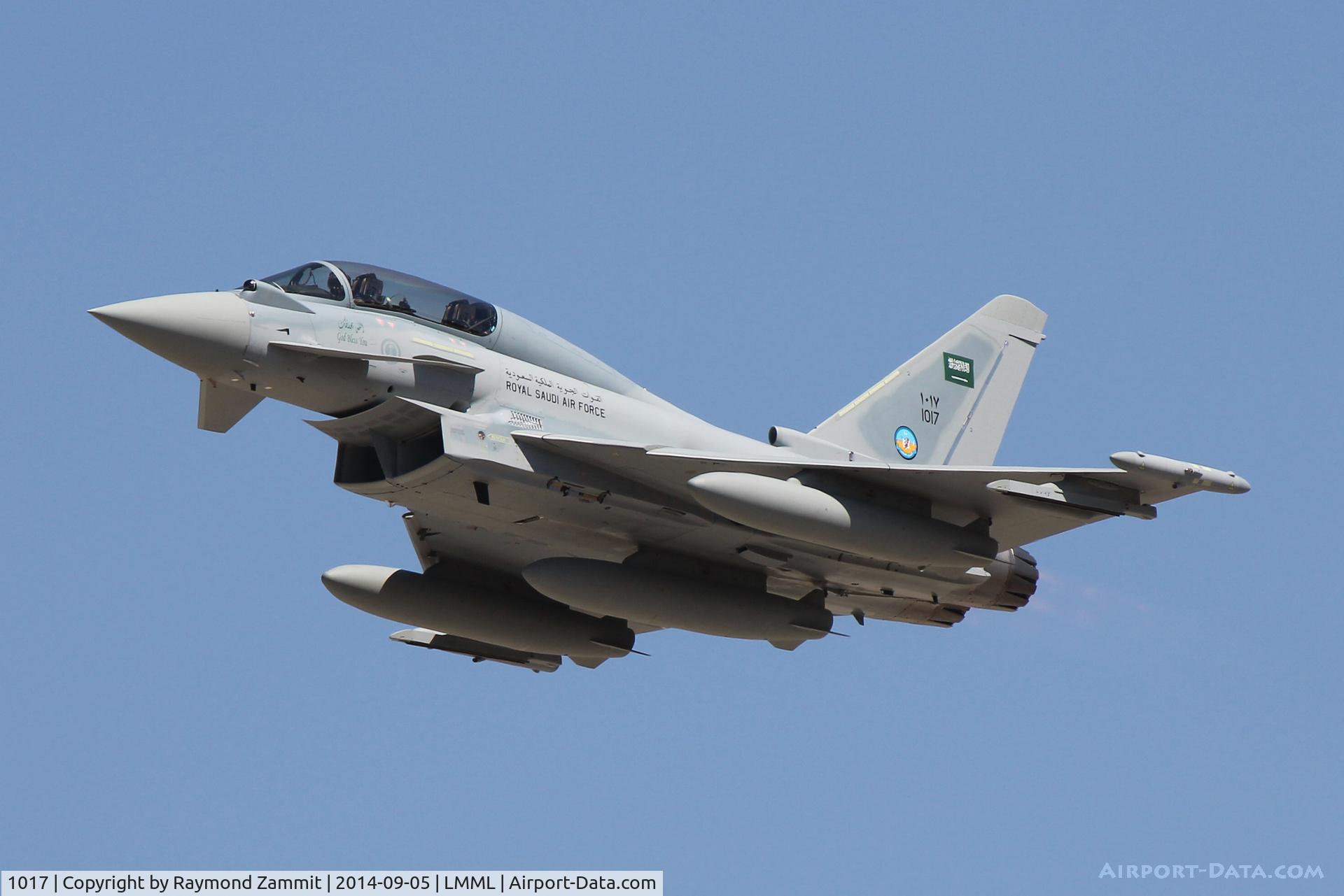 1017, 2014 Eurofighter EF-2000 Typhoon T.3 C/N ???/CT016, Eurofighter EF-2000 1017 of Royal Saudi Air Force arriving in Malta during delivery flight.