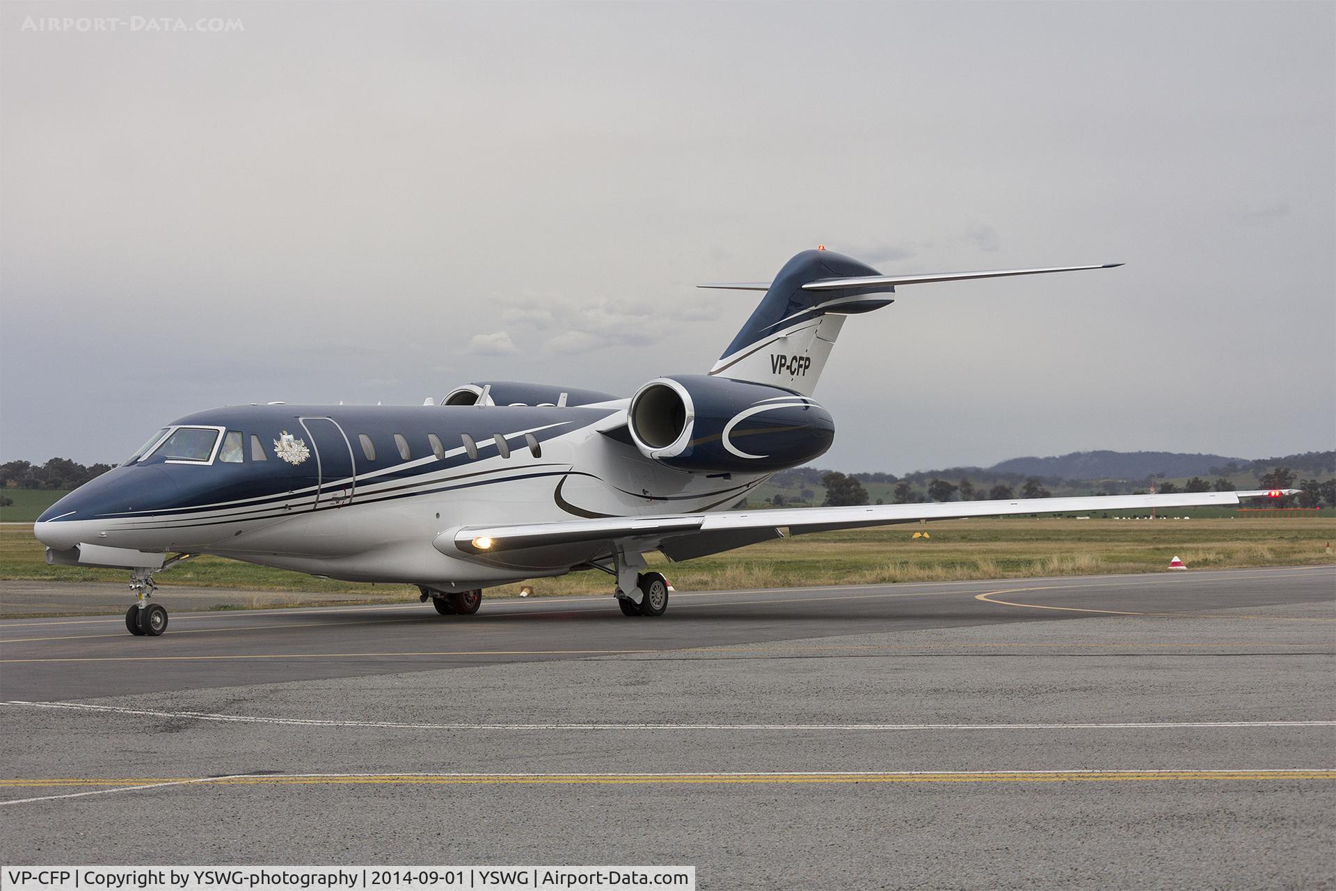 VP-CFP, 1997 Cessna 750 Citation X Citation X C/N 750-0021, Queensland Nickel Pty Ltd (VP-CFP) Cessna 750 Citation X taxiing at Wagga Wagga Airport.