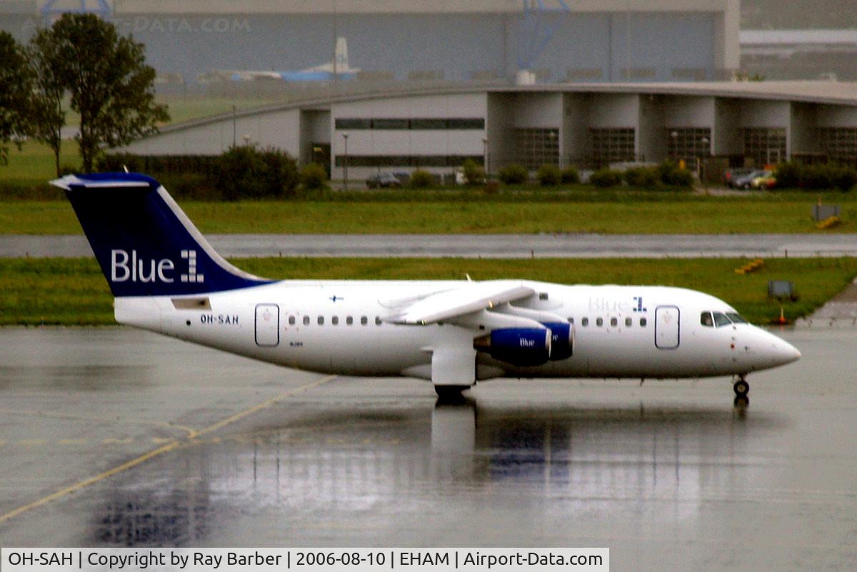 OH-SAH, 2001 BAE Systems Avro 146-RJ85 C/N E.2383, British Aerospace BAe 146-RJ85 [E2383] (Blue 1) Amsterdam-Schiphol~PH 10/08/2006. Taken during a thunderstorm.