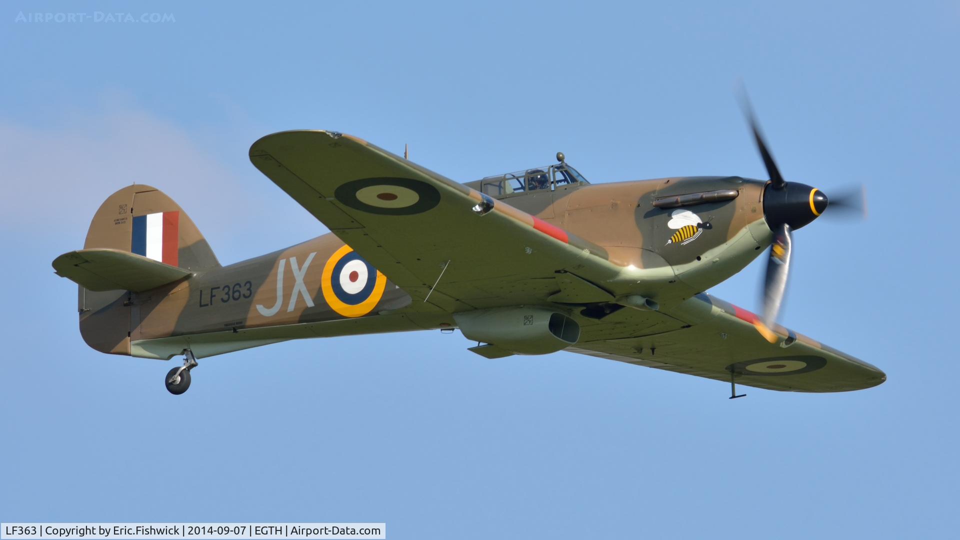 LF363, 1944 Hawker Hurricane IIC C/N 41H/469290, 43. LF363 in display mode at the glorious Shuttleworth Pagent Airshow, Sep. 2014.