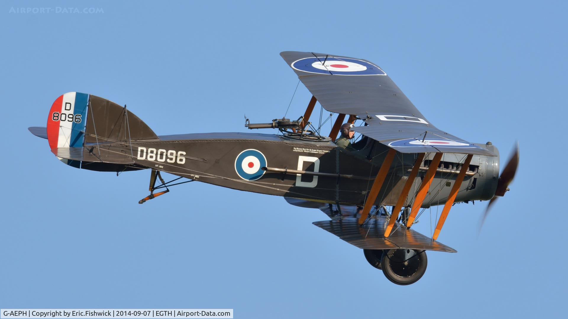 G-AEPH, 1918 Bristol F.2B Fighter C/N 7575, 42. D8096 in display mode at the glorious Shuttleworth Pagent Airshow, Sep. 2014.