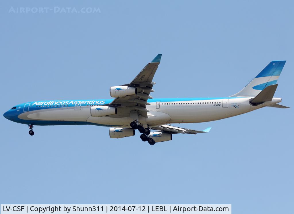 LV-CSF, 1996 Airbus A340-313X C/N 128, Landing rwy 07R