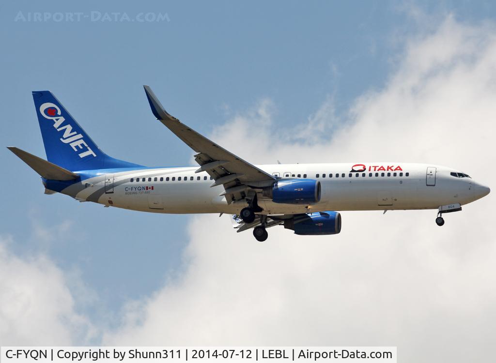 C-FYQN, 2001 Boeing 737-8AS C/N 29933, Landing rwy 07R in CanJet c/s with Itaka titles... Travel Service flight this day...