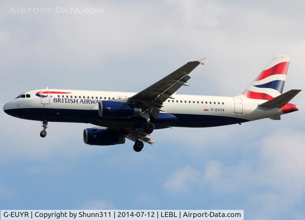 G-EUYR, 2013 Airbus A320-232 C/N 5856, Landing rwy 07L