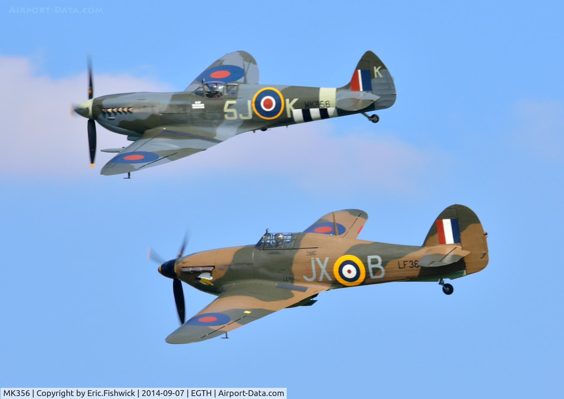 MK356, 1944 Supermarine 361 Spitfire LF.IXc C/N CBAF.IX.1561, 45. The superb BBMF pair in display mode at the glorious Shuttleworth Pagent Airshow, Sep. 2014.
