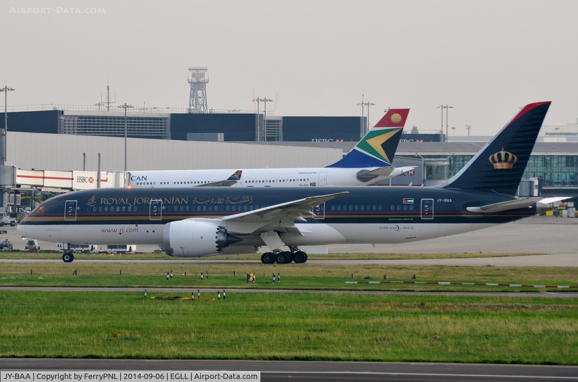 JY-BAA, 2014 Boeing 787-8 Dreamliner C/N 37983, Just over two weeks old and spotted in LHR, Royal Jordanian B788.
