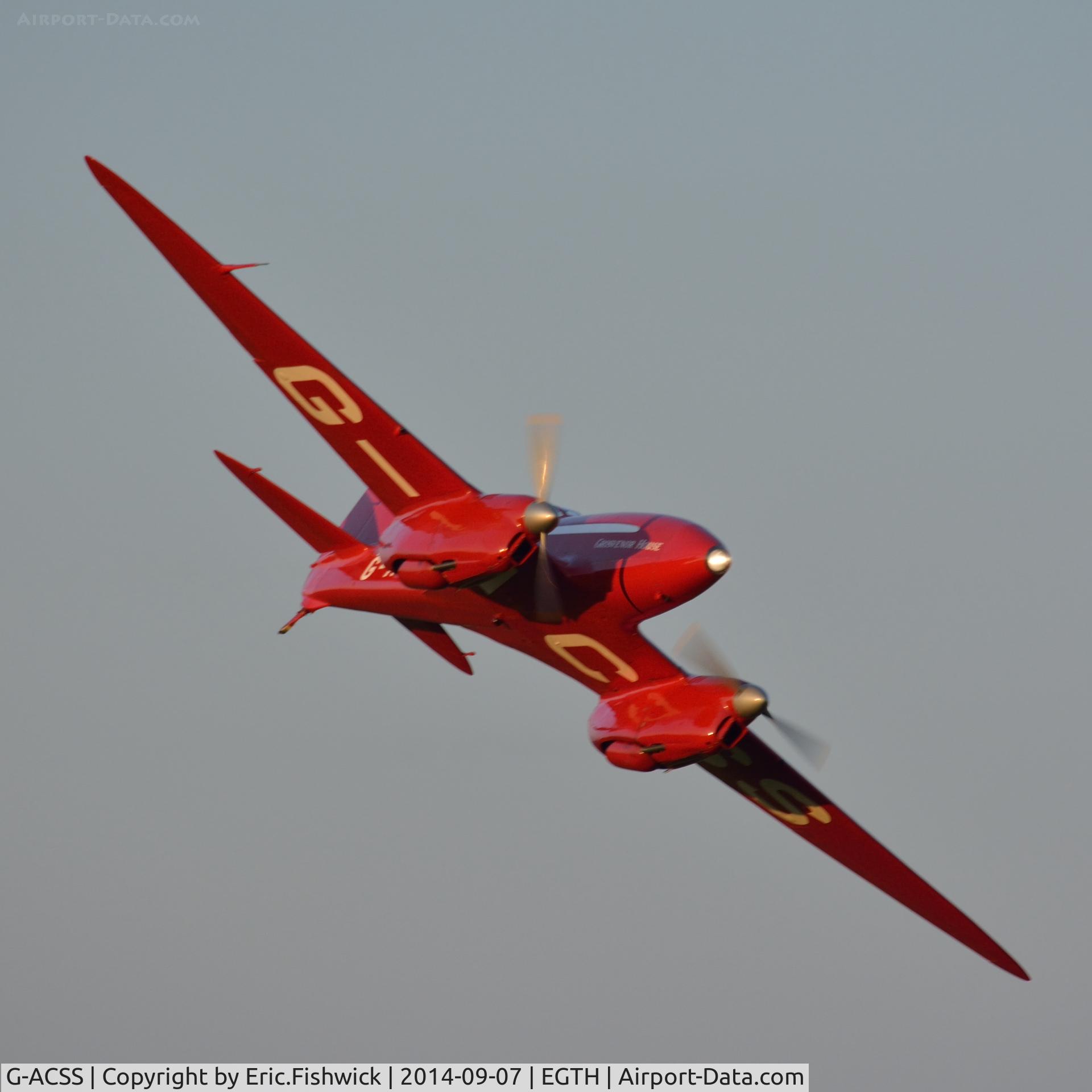 G-ACSS, 1934 De Havilland DH-88 Comet C/N 1996, G-ACSS: = glorious Shuttleworth Pagent Airshow, Sep. 2014.