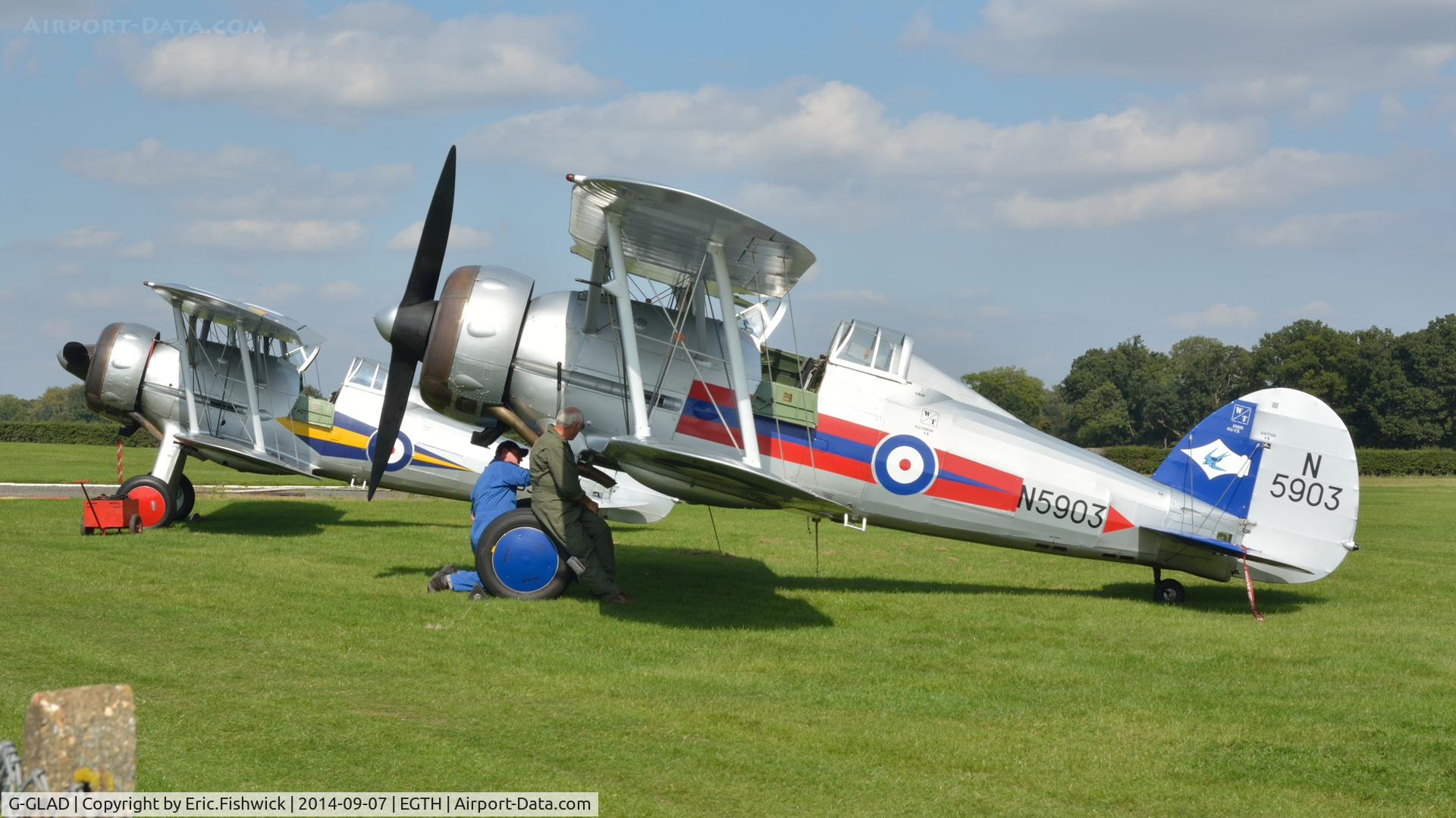 G-GLAD, 1939 Gloster Gladiator Mk2 C/N G5/75751, 5. N5903 with K7985 at the glorious Shuttleworth Pagent Airshow, Sep. 2014.